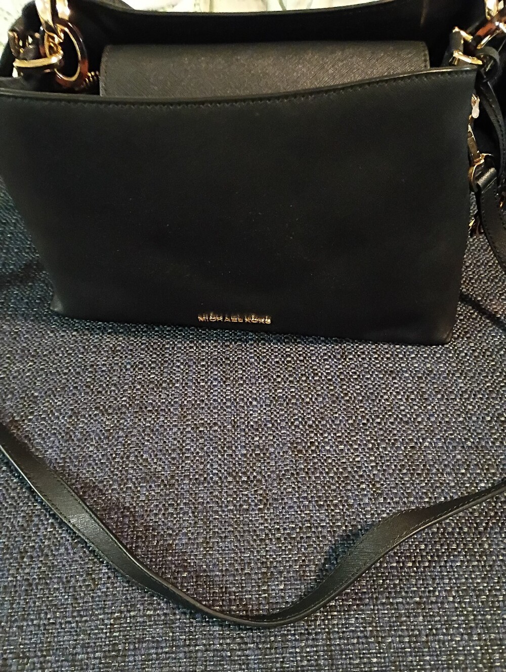 Michael Kors Black Leather Gold-Tone Satchel Bag